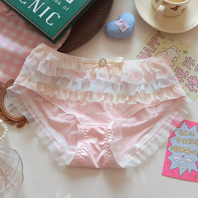 Japanese Style Lolita Princess Lingerie Set Women Pure Desire Cake Layer Lace Mesh Cotton Crotch Party Bra And Panty Set Cute