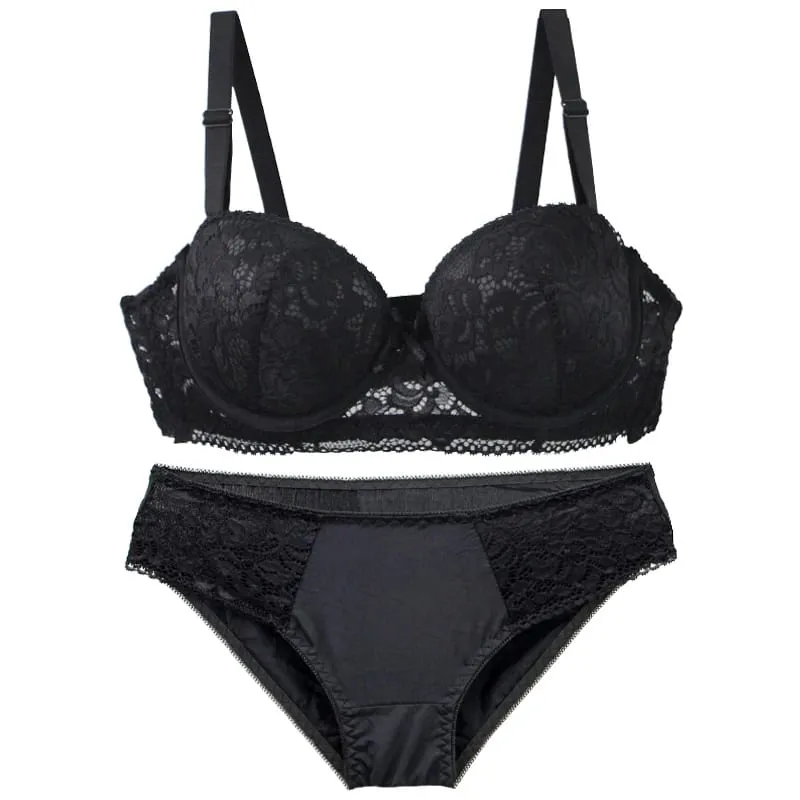 2025 New Floral Knitted Underwire Bra For Women Adjustable Straps Lace BC Cup Underwear Push Up Minimizer Padded Lingerie — image 2