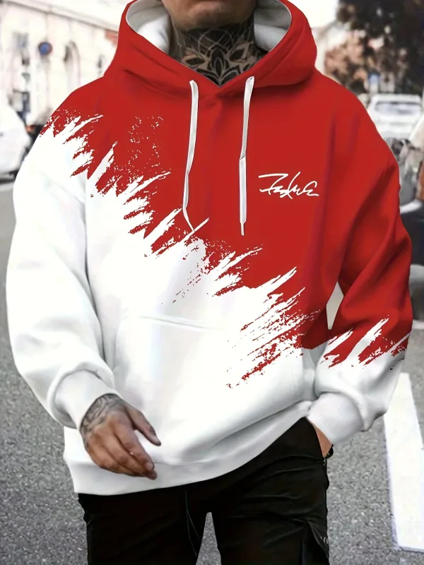 Fashion Gradient Print Men's Hoodies Funny 3D Letter Pattern Oversized Sweatshirts Autumn and Winter Casual Pullover Men Clothes