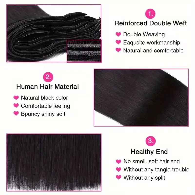 Clip in Hair Extensions Real Human Hair 26 Inch 120g Invisible Seamless Straight Remy Human Hair Clip in Extensions 1B Black