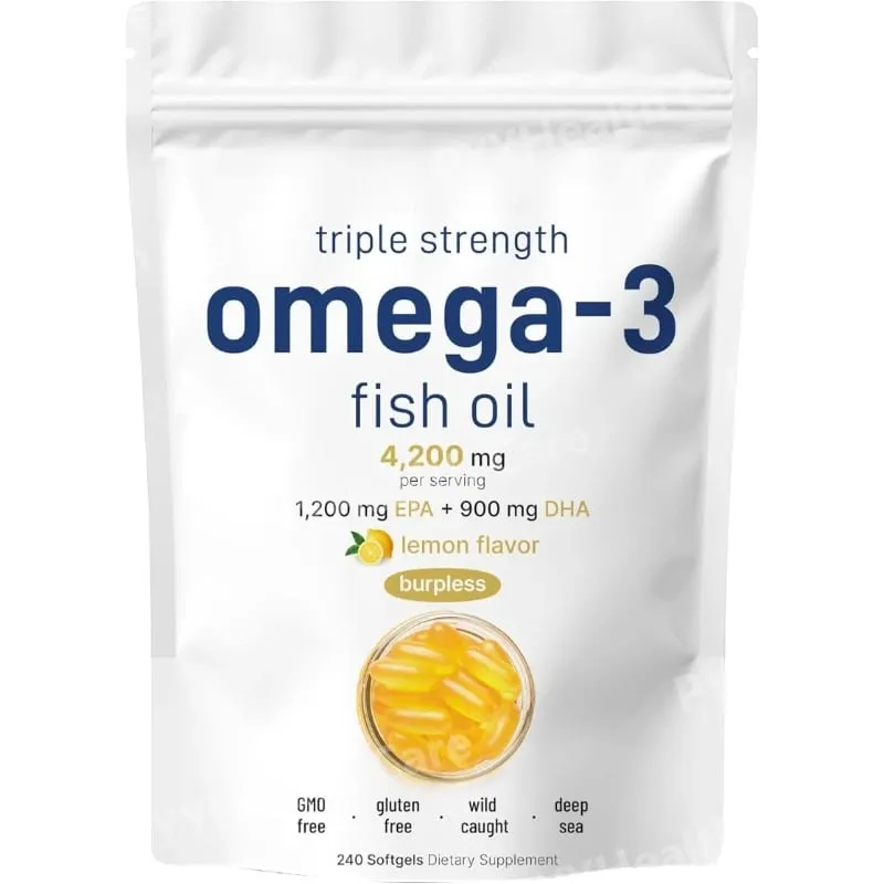 Triple Strength Omega 3 rybí olej doplňky 4200 mg EPA bez odřeniny s citronovou příchutí 1200 mg DHA 900 mg 240 měkkých gelů — image 5