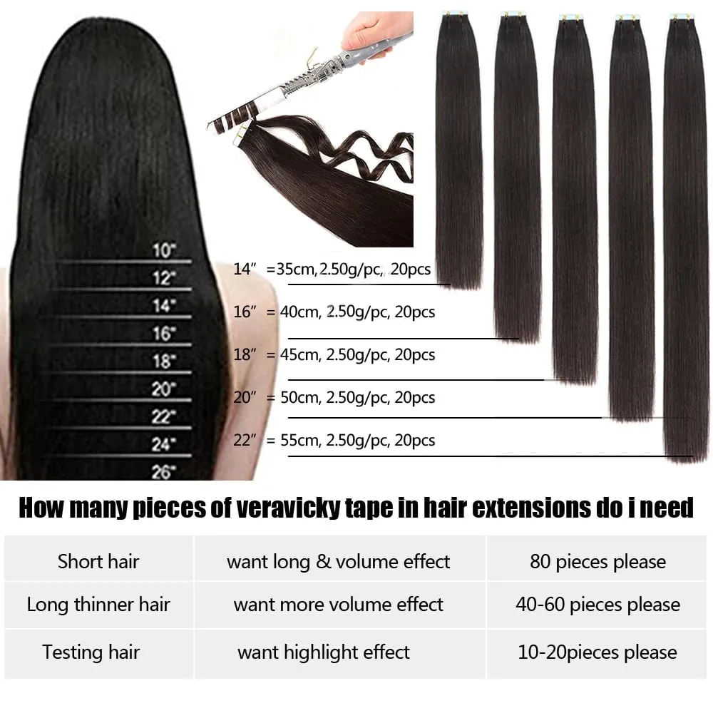 Doreen Tape in Hair extensions 100% Human Hair Material 16 to 24 inch 50g/set Natural Black Hair Extensions Real Human Hair