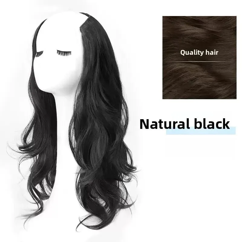 Synthetic Women Long Curly Invisible Seamless V-shaped Wig Simulated Increase Volume Fluffy High-level One-piece Hair Extension