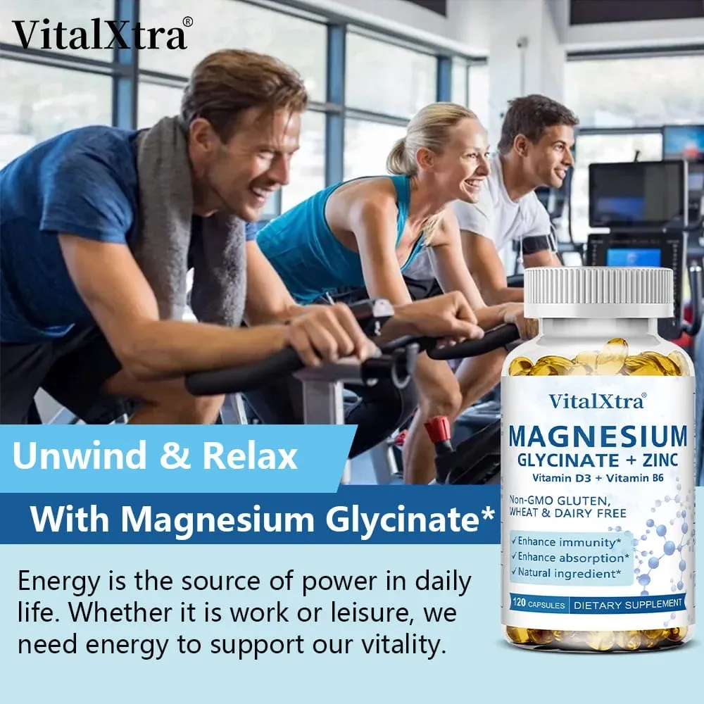 Magnesium Glycinate + Zinc Supplement - Supports Bones Immune System Heart Health Mineral Supplement Helps with Natural Sleep