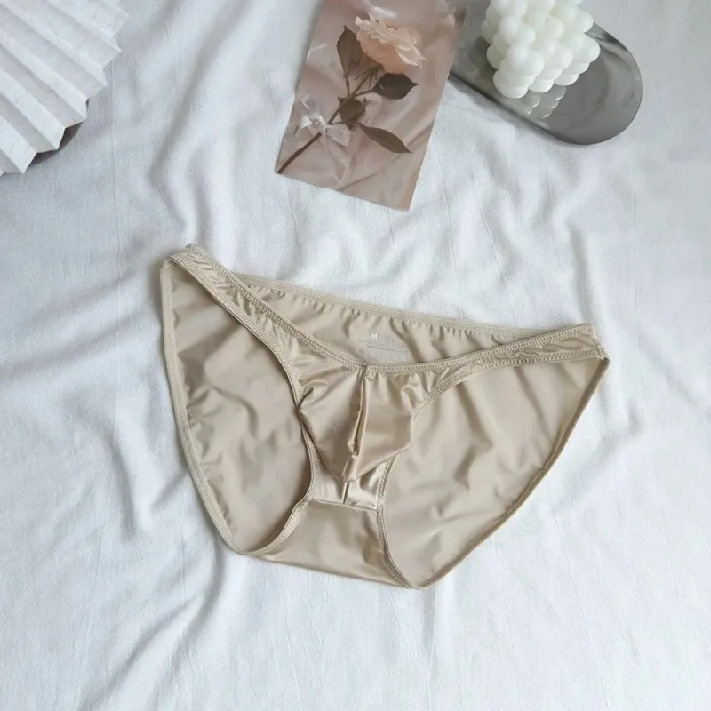 Comfortable Low Waist Men's U-Pouch Underwear Breathable Seamless Satin Silk Briefs Narrow Belt Lingerie Ice Silk Panties Sports