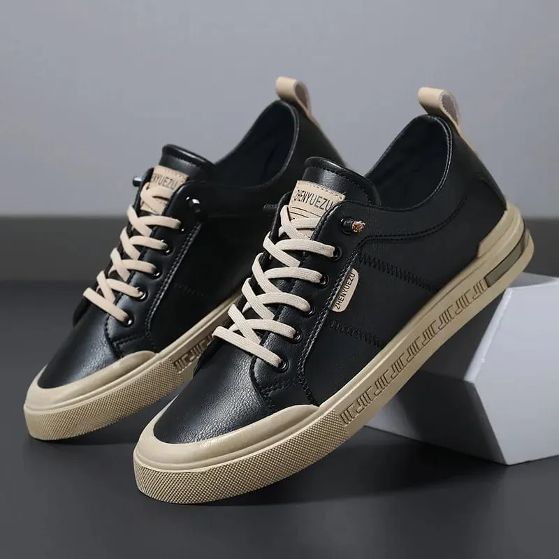 High Quality Men's Low-Top Leather Sneakers Soft Durable White Casual Shoes Trendy Skate-Inspired Footwear for Streetwear Daily