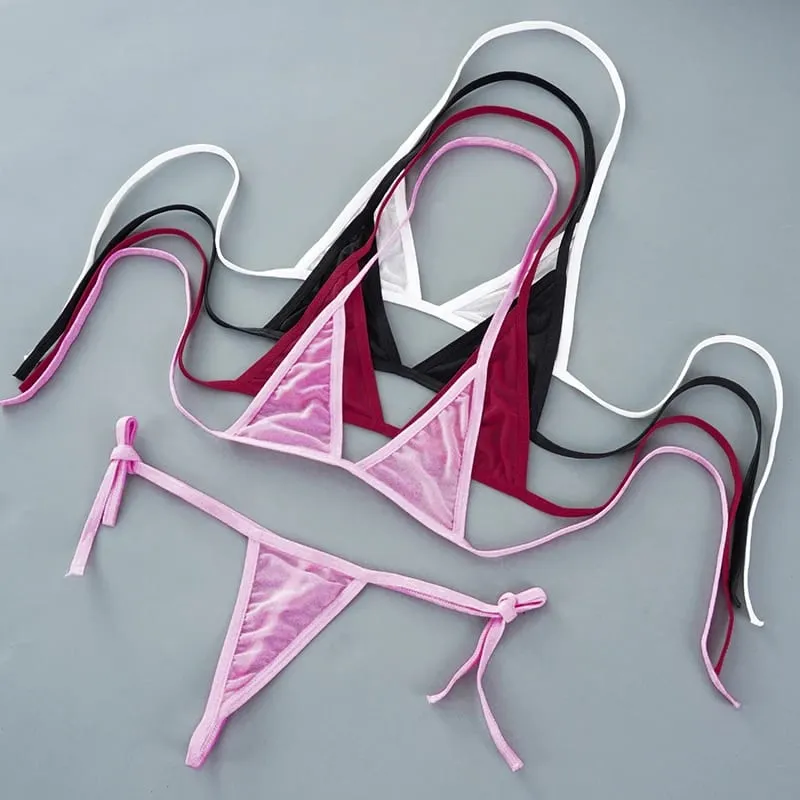 Set Lingerie Seksi Wanita 2 Buah Set Bra Tanpa Kawat Jaring Ultratipis Lingerie Set Pakaian Dalam Eksotis Transparan Wanita Ultra Panas — image 4