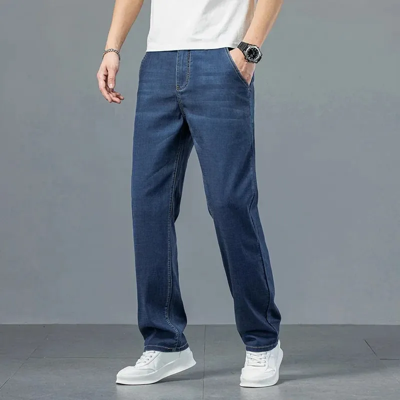 2026 New in Lyocell Fabric Summer Ultra-thin Men's Jeans Soft Drape Loose Straight Casual Denim Pants Street Wide Leg Trousers