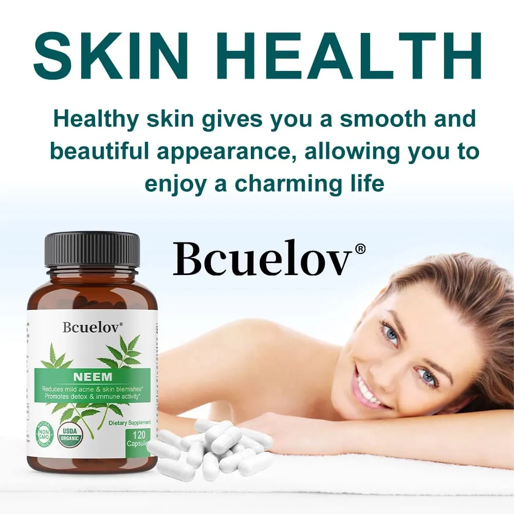 Organic Neem Capsules - Herbal Acne Supplements Supporting Clear Skin and Detox - Vegan Non-GMO Gluten Free