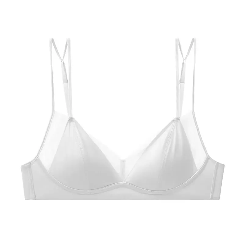 Modish Leopard Intimate Set Non-wire Thin Triangle Bra Breathable Summer Nude Fabric Small Chest Firm Gathering Womens Indoor — image 9