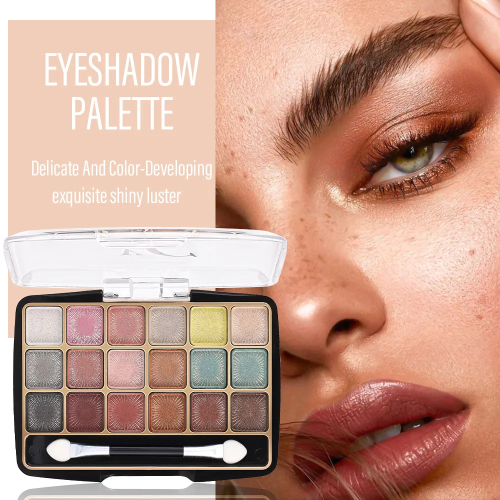 18‑Colors Shimmer Matte Eyeshadow Palette with Double‑Ended Eyeshadow Brush Multi‑Tone Earth Tone Glitter Eye Makeup Palette