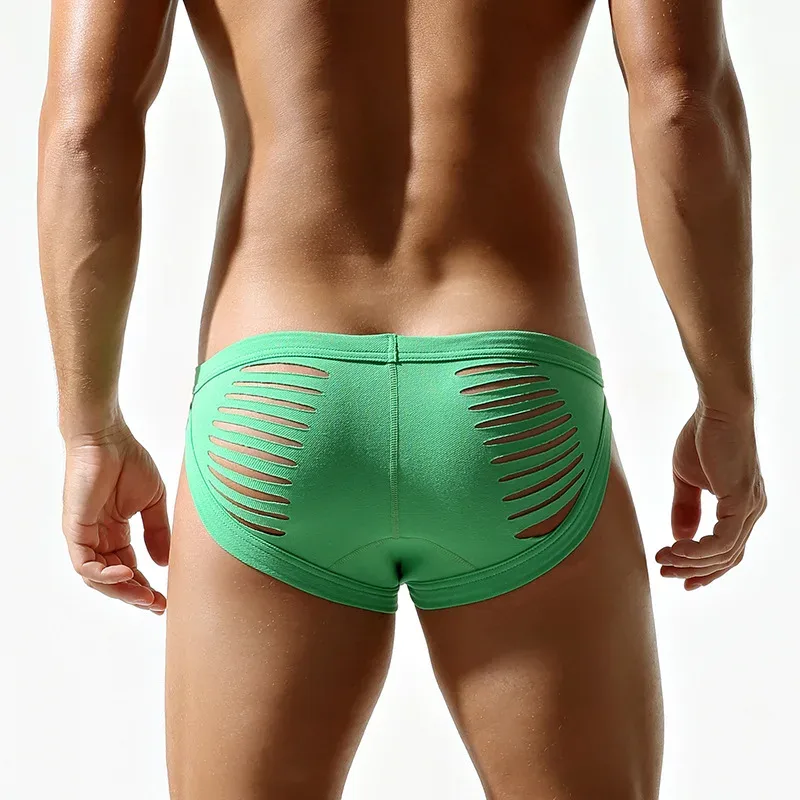 Sexy Men Open Butt Underwear Fashion Hollow Out Bikini Trunks Male Breathable Underpants Low Rise Bulge Pouch Panties Lingerie — image 6