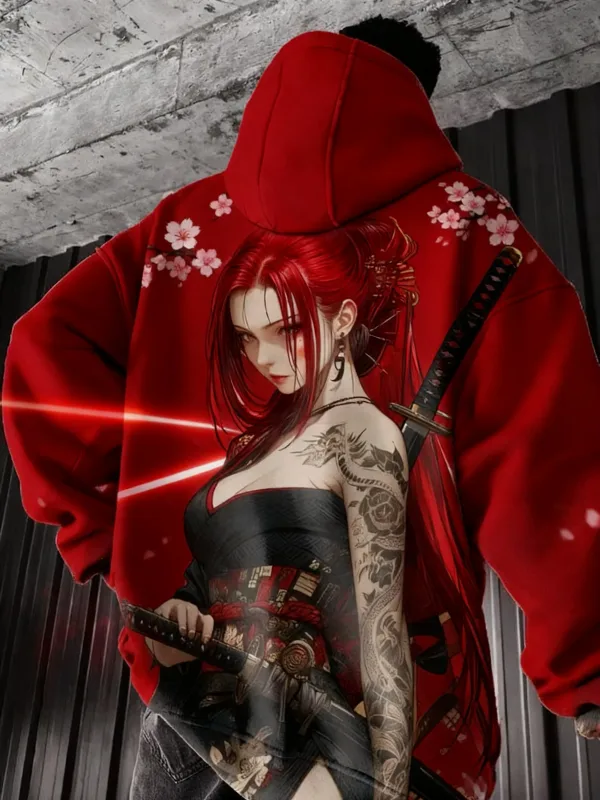 Hot Anime Girl Back Pattern Sweatshirt Casual Long Sleeve Hooded Pullover 3D Printing Top Fashion Oversized Men's Hoodies