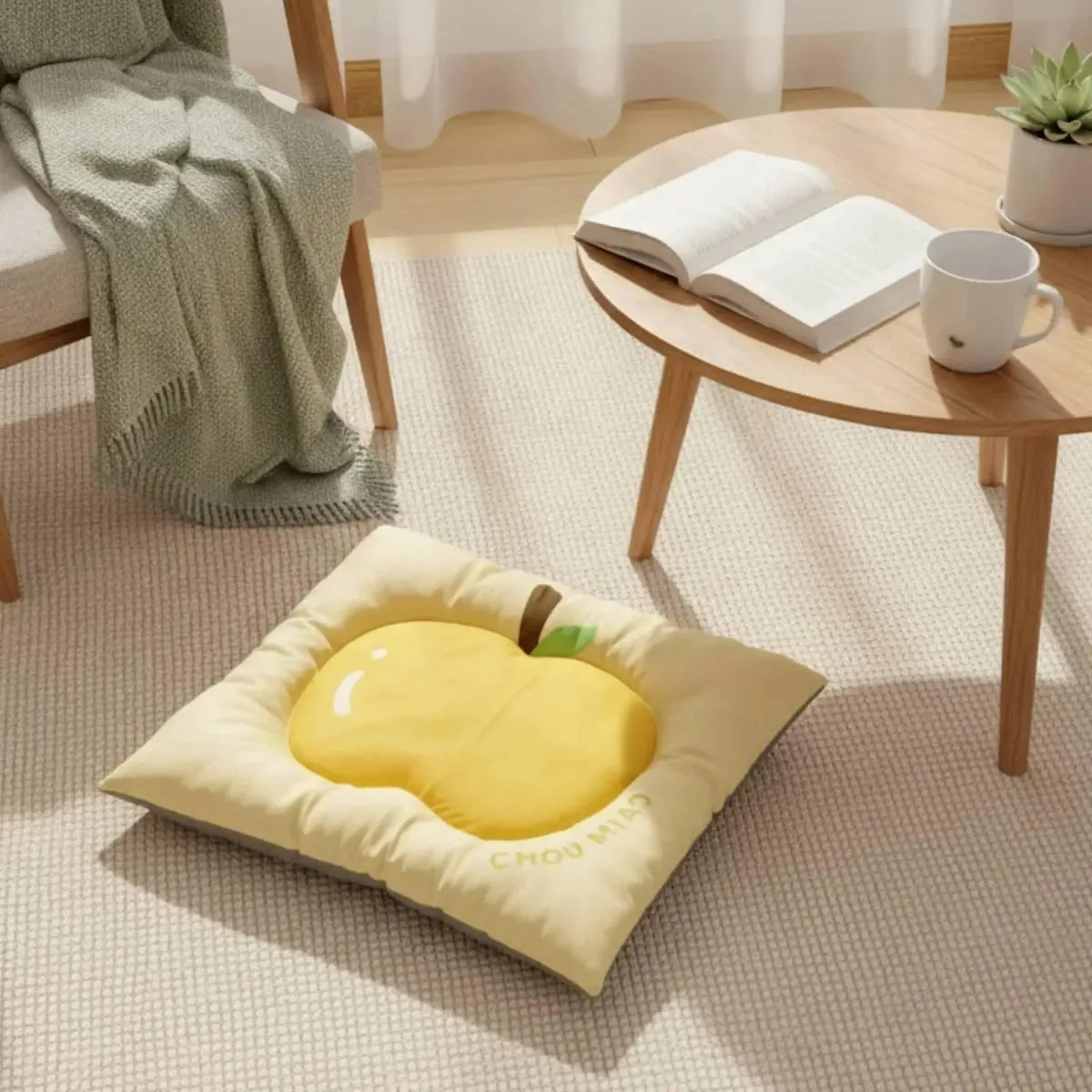 Plush Fabric Pet Mat with Fruit Print for Cat Dog Cozy Sleeping Pad Raised Border Cushion Easy Clean Pet Furniture Accessory