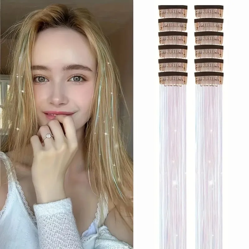 12 pezzi per confezione di fermagli per capelli BB estensioni dei capelli metallizzati lucidi con clip capelli sintetici accessori per capelli scintillanti per le donne