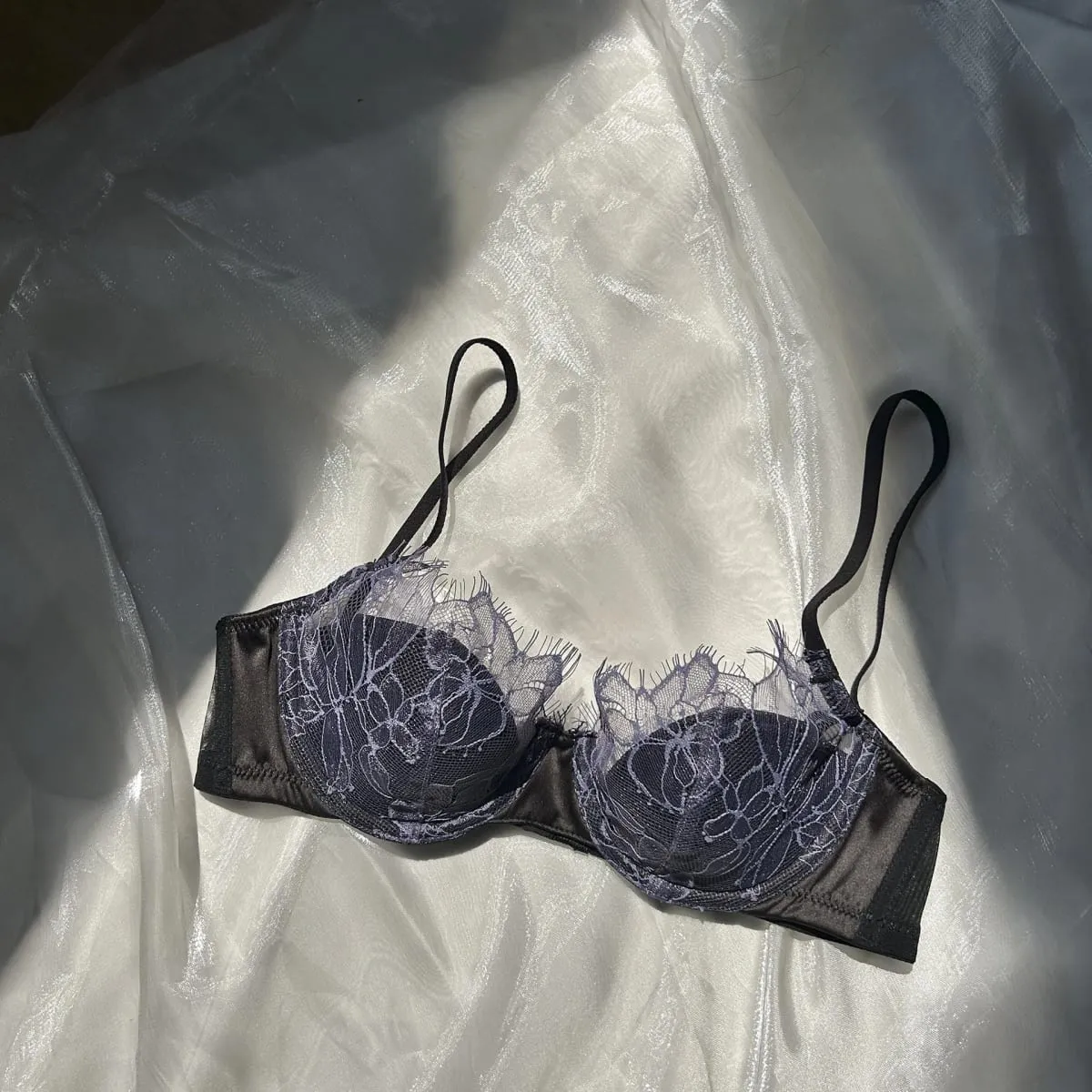 2 Pieces French Eyelashes Lace Underwear Set for Women Hollow 1/2 Thin Cup Push Up Bra Adjustable Strap Brassiere Lingerie
