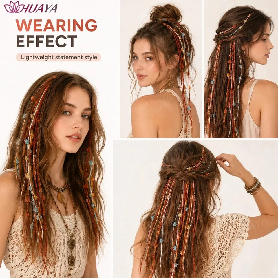 Synthetic Colorful Clip-in Hair Extensions Boho Yarn Dreadlock Braids Festival Party Hair Accessories for Women