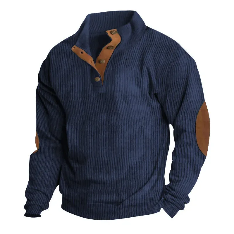 Men's Cargo Sweatshirt American Splicing Patch Pullover Men's Outdoor Jacket Corduroy Casual Long Sleeve Sweatshirt