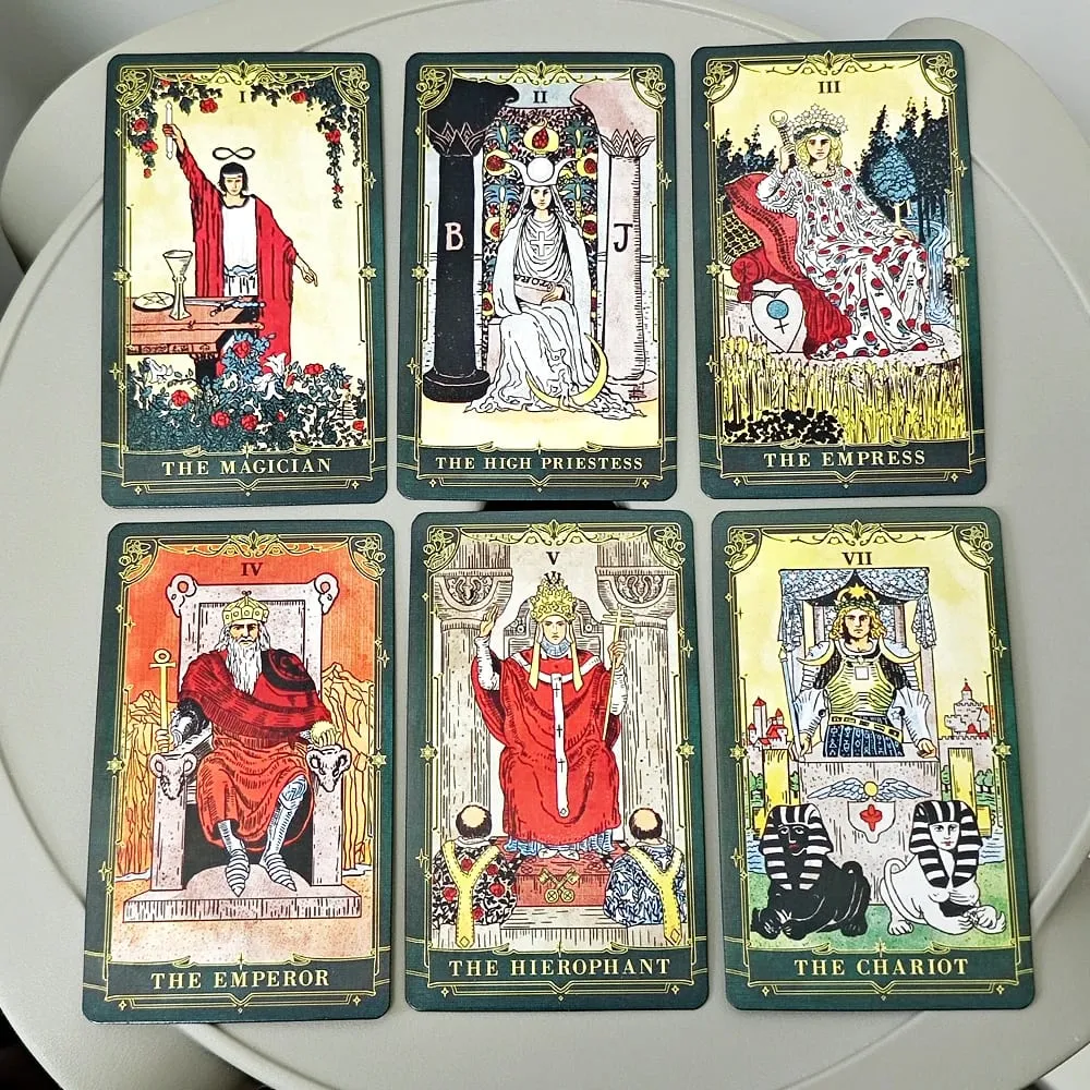 A.E. Classic Tarot 78 Pcs Rider Waite System Tarot Cards with Gilded Edges Dark Green with Guidebook for Beginners 10.3*6cm