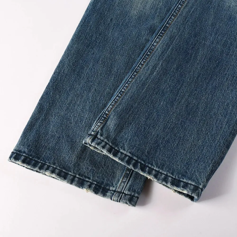 Men's Boot Cut Denim Jeans Slim Flared Pants Blue Stretch Long Trousers High-Quality Pattern Print