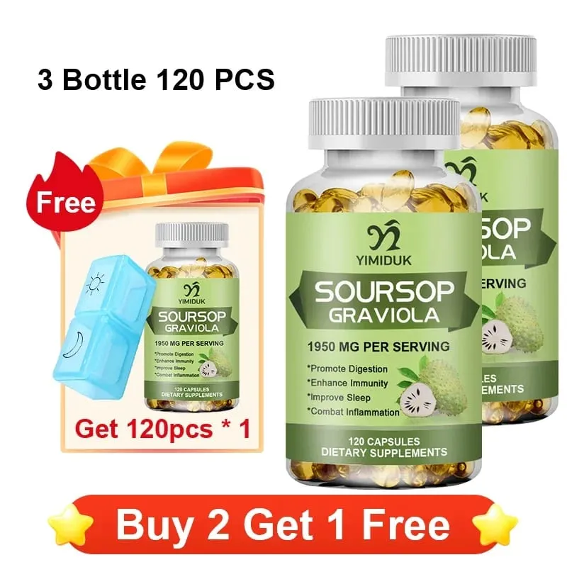 Soursop Graviola 1950mg Capsules Supports Healthy Immune System Digestion Better Sleep & Natural Antioxidant Activity