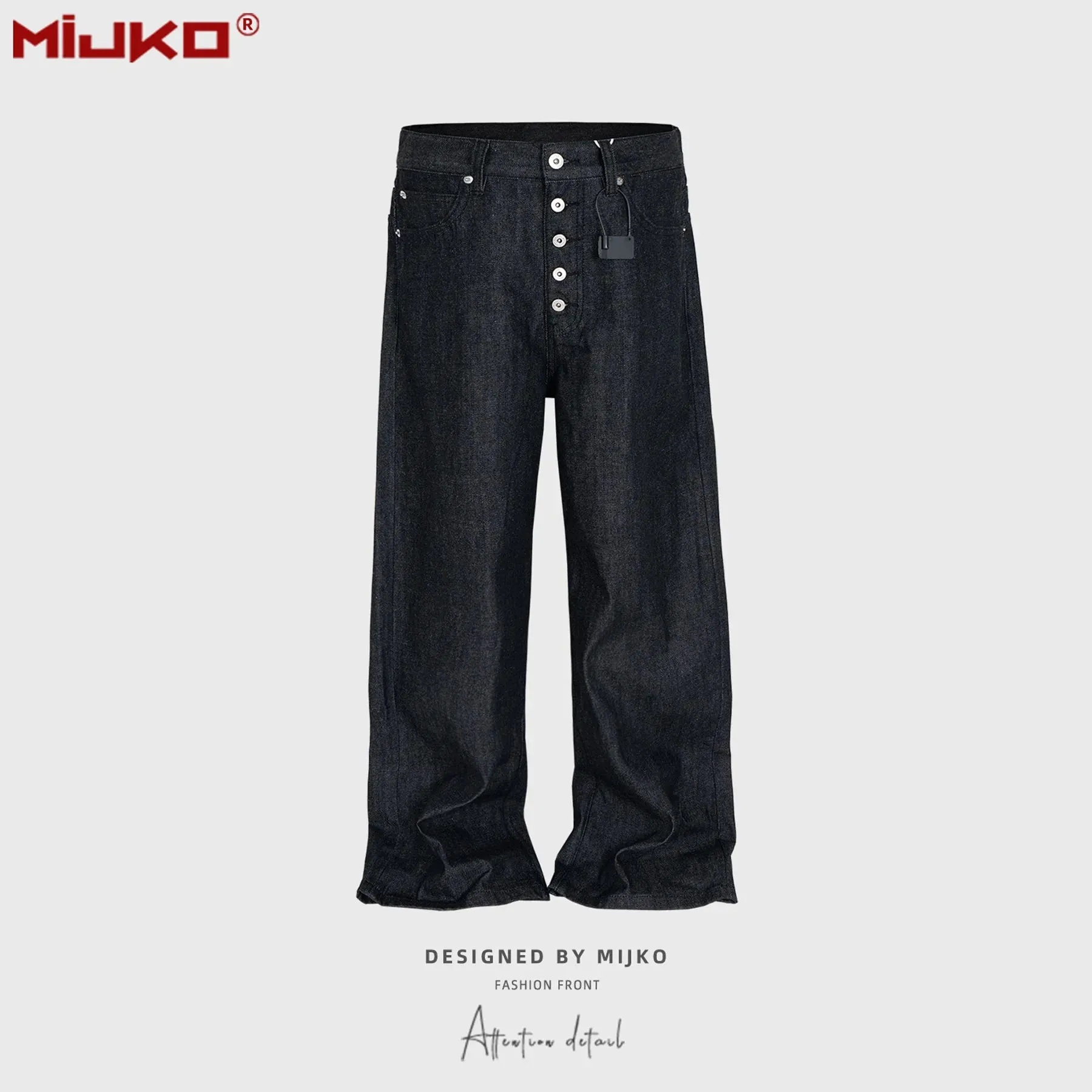 Men Women High Street Jeans American Retro Button Up Baggy Denim Dark Blue Original Vintage Casual Streetwear Trousers