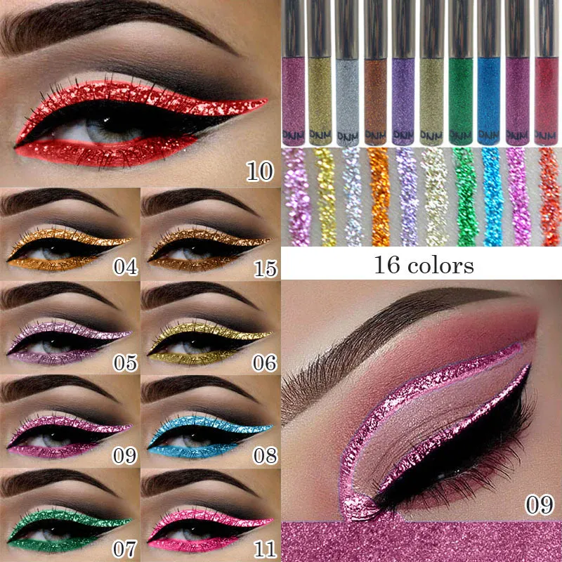 16 Colors Diamond Liquid Eyeliner Professional Silver Green Shiny Eyes Flash Long-lasting Liquid Glitter Eye Liner Beauty Makeup