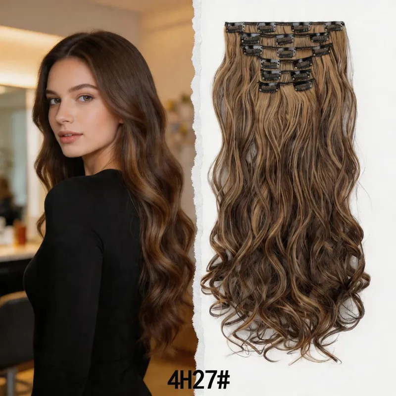 Synthetic Clip-in Hair Extensions Long Wavy 6PCS 16 Clips Natural Full Head Hairpiece for Women Volume Enhancer Daily Party Use