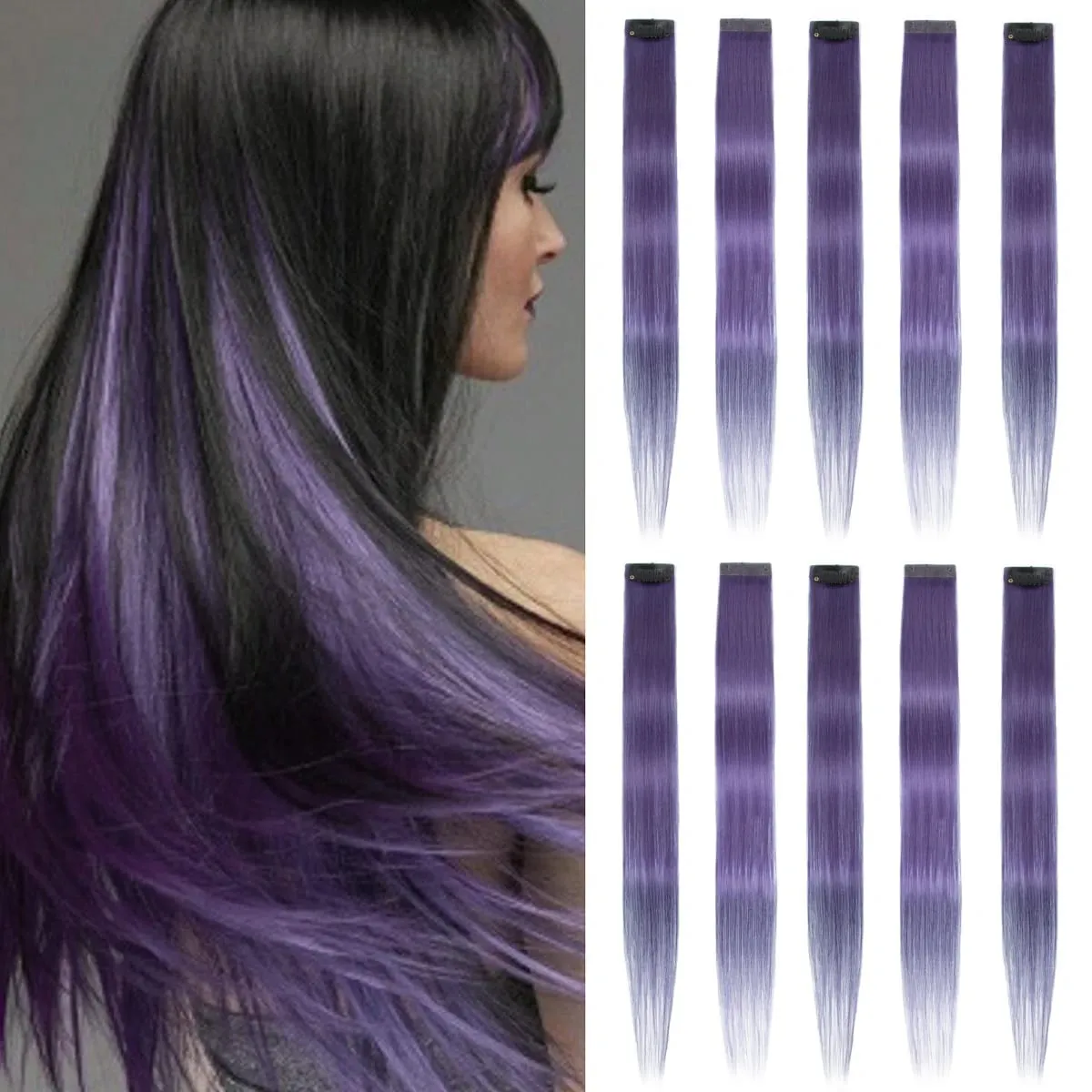 2 Pcs Green Hair Extensions 16Inches Straight Colored Hair Colorful Clip in Extensions Highlight Party for Girls and Women Gift