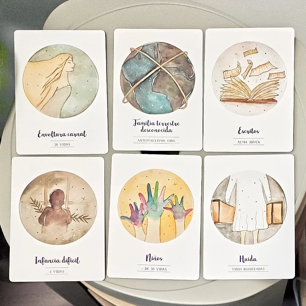 42 Pcs Vidas Anteriores Oracle Cards Spanish Edition Past Lives Deck for Karma Soul Healing 10.5*7.5cm Double-Sided Embossed