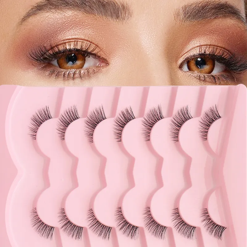 7 Pairs Natural Lashes Wispy Half Clear Band Strip Lashes False Eyelashes Soft Fluffy Lightweight Eye Lashes Makeup