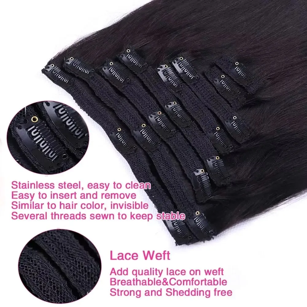 Clip in Hair Extensions Real Human Hair 26 Inch 120g Invisible Seamless Straight Remy Human Hair Clip in Extensions 1B Black