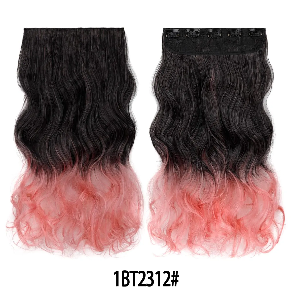 Jeedou One Piece 5 Clips Wavy Ombre Clip In Hair Extensions Long Water Wave Synthetic Curly Hair Piece Rainbow Colored Hair