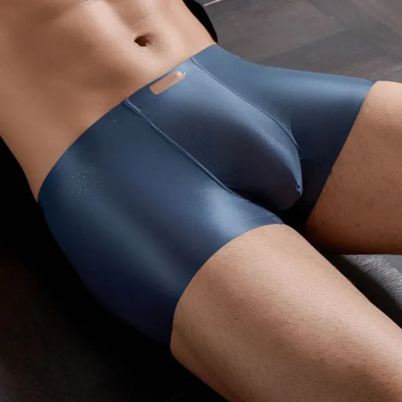 1pc Men Satin Trunks Seamless Shiny Boxer Shorts Ice Silk Middle Waist Panties Solid U Convex Bulge Pouch Underwear Breathable — image 13