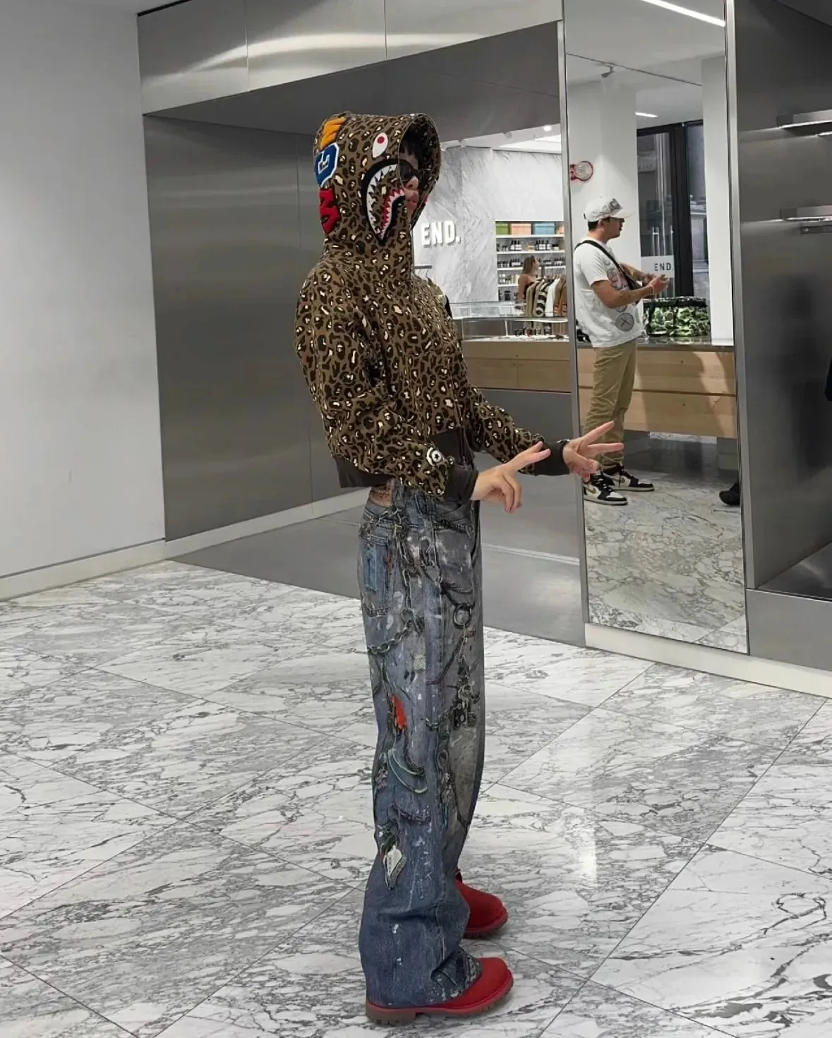 Street 3D Printed Candy Chain Denim Washed Jeans Baggy Fashion Curved Blade Harem Jeans Pants Men Y2k Wide Leg Trousers