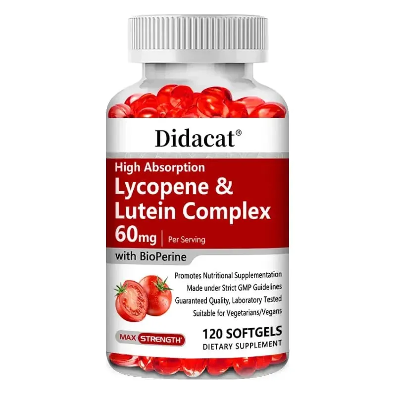 Lycopene & Lutein Complex 60mg Capsules with Bioperine Antioxidant Supports Prostate Heart Eye & Urinary System Health