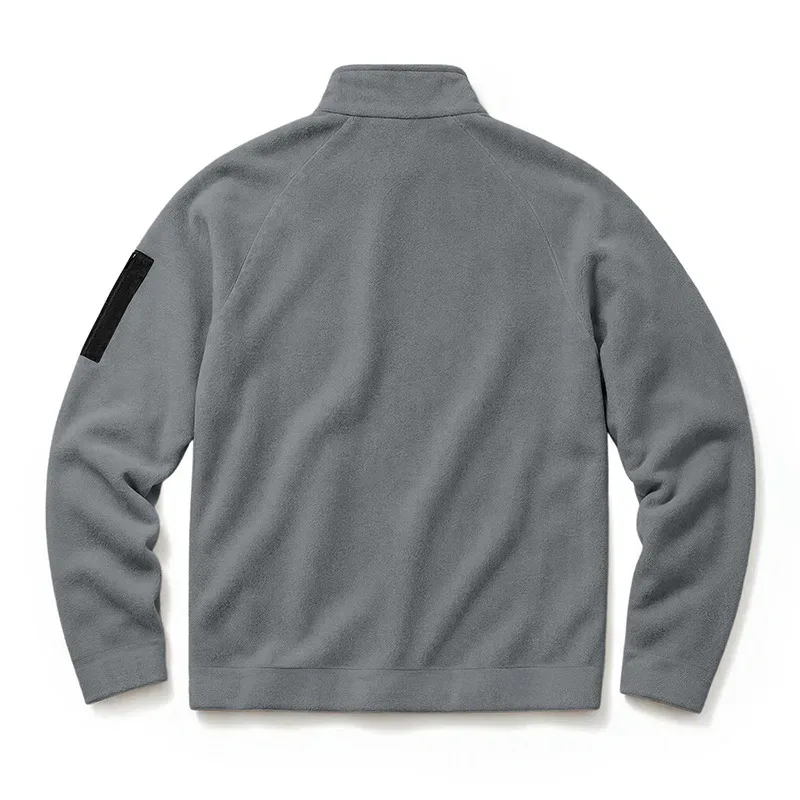 Men Fleece Stand Collar Sweatshirt Diagonal Zipper Arm Pocket Long Sleeve Loose Casual Pullover Autumn Winter Outdoor Tops — image 21