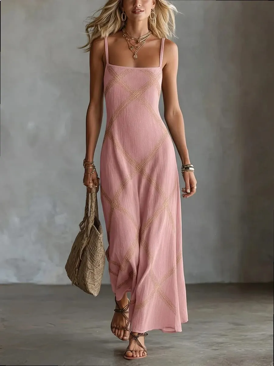 Printed Striped Solid Color Sleeveless Dress Casual Summer Dresses Spring Outfit