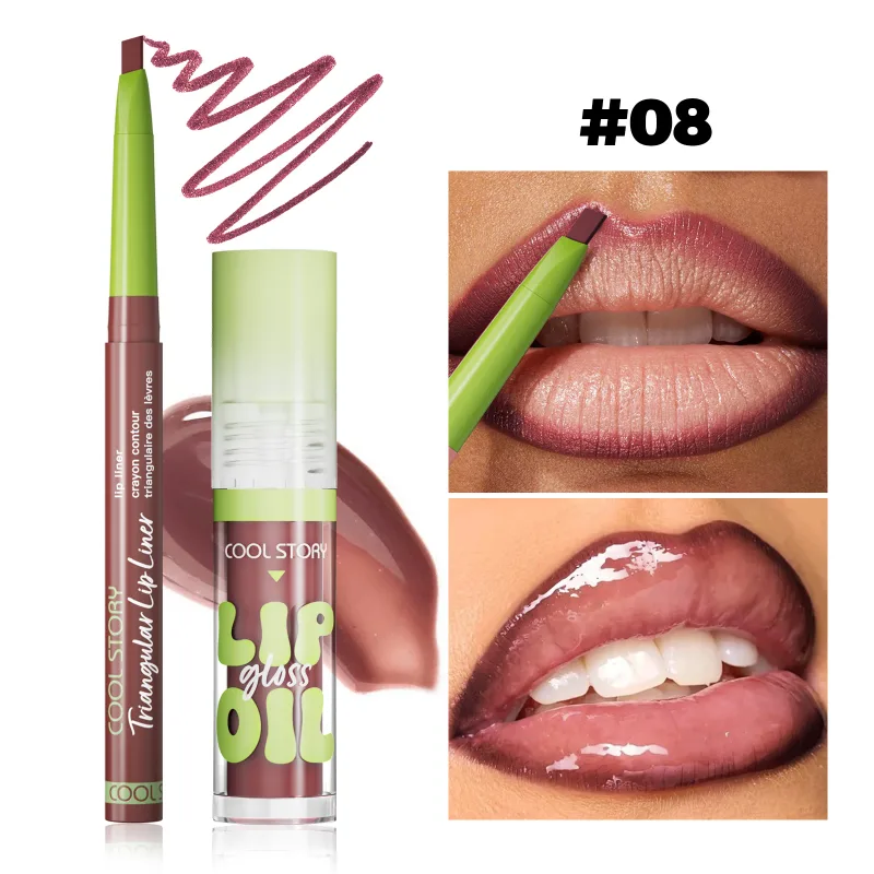 2ks Lip Liner Lesk na rty Sada rtěnek 2 v 1 Smooth Lips Contour Makeup Kit Matná tužka na rty pro ženy Plumping Oil Combo Cosmetic