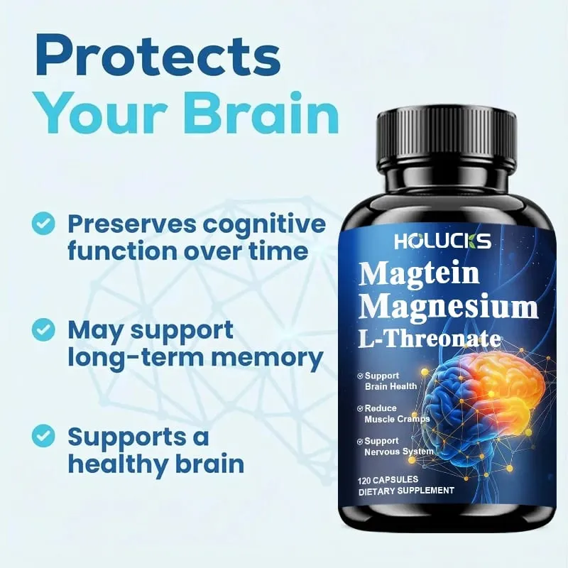 Magnesium L-Threonate Supplement Support Brain Health Nerve Function Muscle Strength Relieve Stress for Deep Sleep