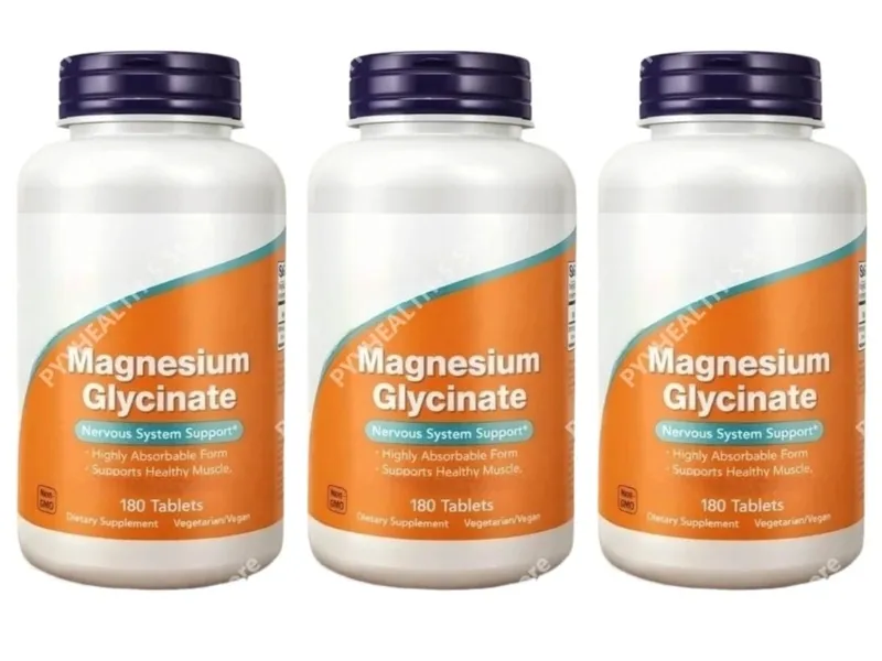 Magnesium Glycinate Tablets 200mg High Absorption Vegan Non-GMO Formula for Nervous System Muscle Relaxation Support 180 Count
