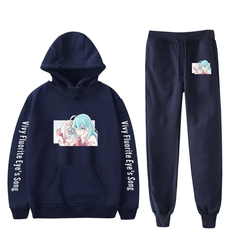 Harajuku Comfortable Vivy Fluorite Eye's Song Print Sweatshirt Sweatpants Hoodies+ Trousers Suit Boys/Girls 2 Piece Set Clothes