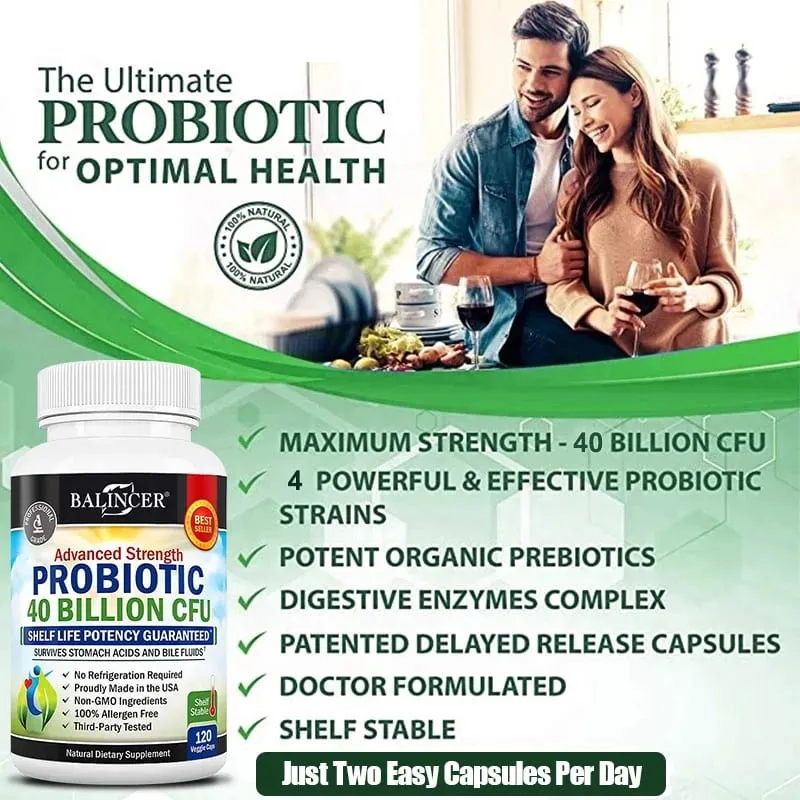 Probiotic Capsules 40 Billion CFU Gut Nutritional Supplement Supports Balanced Intestinal Flora & Digestive Comfort for Adults