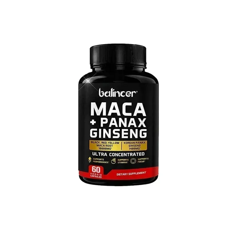 Maca & Ginseng Capsules 10000mg (Yellow+Red+Black) Extract Strength Endurance Muscle Mass Energy & Muscle Support