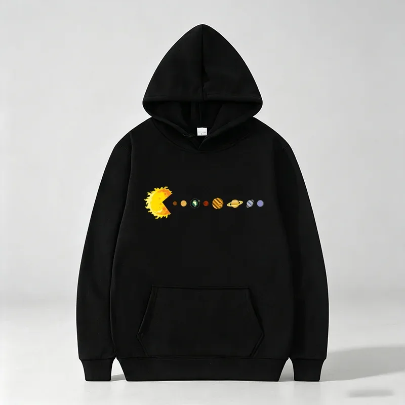 Men's Casual Hoodie Funny Sun Planets Print Pullover Hooded Sweatshirt Long Sleeve Loose Streetwear Hoodies With Pocket wx338