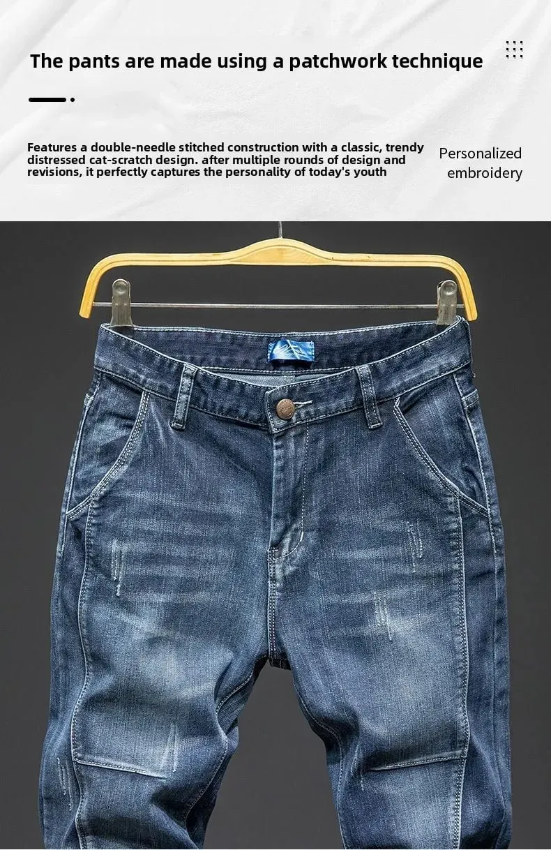 Skarvning Elastisk Stor storlek Lös elastiska jeans Herr Höst Koreansk Trend Byxor Herr Harlan Denim Byxor Herr Bootcut Jeans
