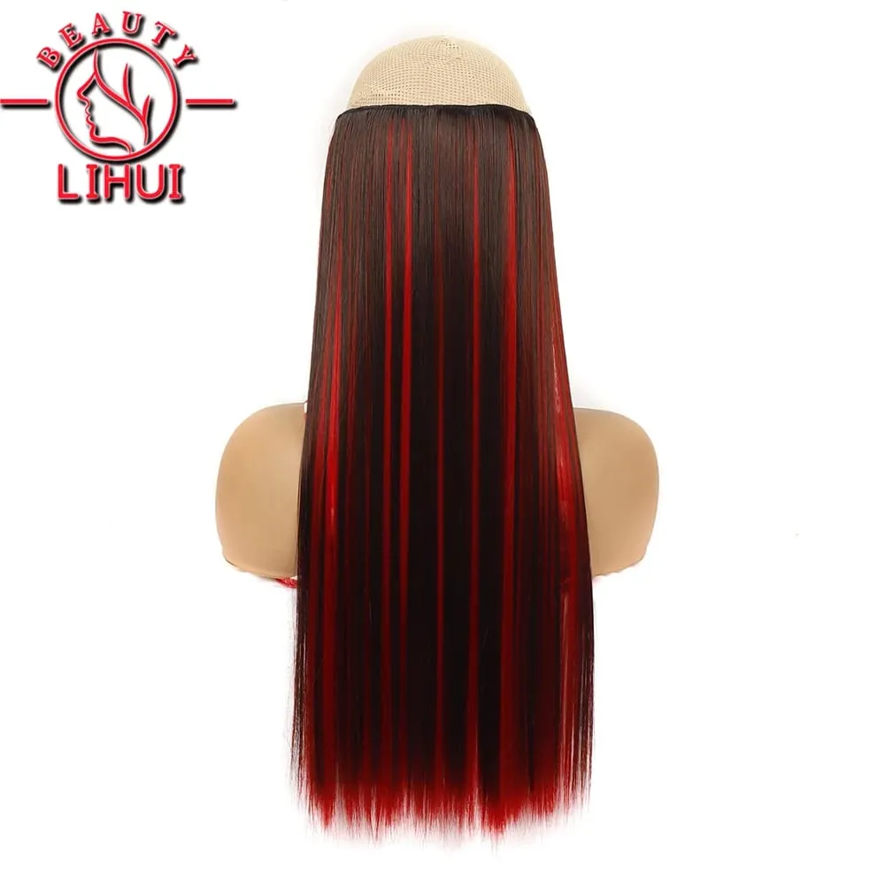 Synthetic Natural Synthetic Hair Extensions 5 Clip In Artificial Fake Ombre Blonde Brown Black Pink Straight False Hair Piece — image 3