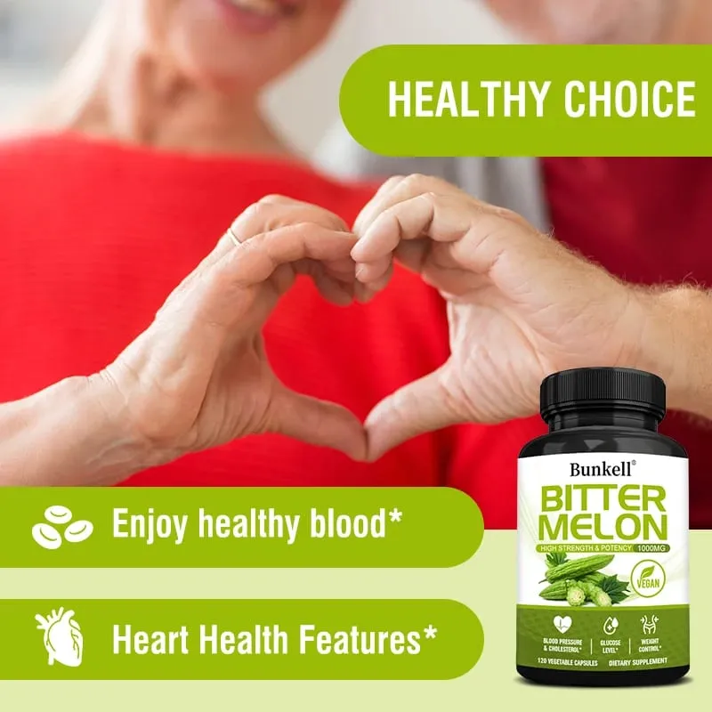 Organic Bitter Melon Extract Capsules - Blood Sugar Balance & Fat Burning Detox & Digestive Support Non-GMO 30/60/120 Counts