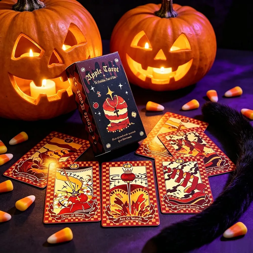 Apple Tarot Deck 78 การ์ด Dark Fairy Tale Apple ธีมไพ่ทาโรต์ Divination สมาธิของขวัญฮาโลวีนสำหรับเริ่มต้นนักสะสม — image 3