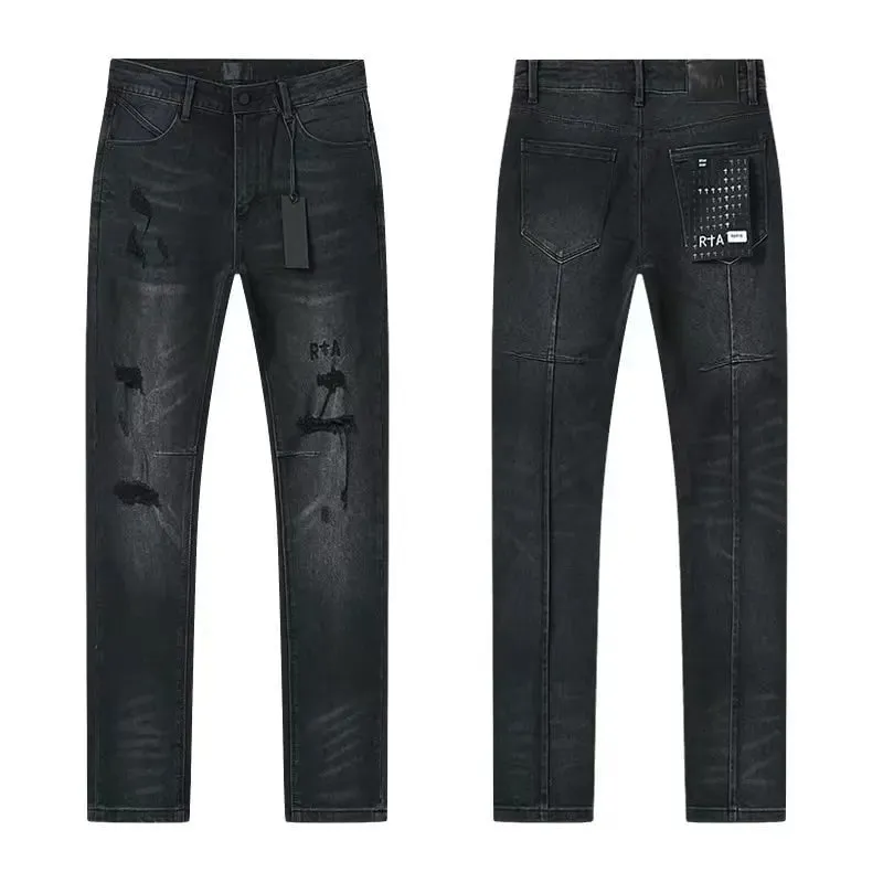 2026 RTA Men's Slim Fit Jeans Collection Distressed Ripped Paint Splatter Studded Patch Vintage Washed Streetwear Fashion Pants